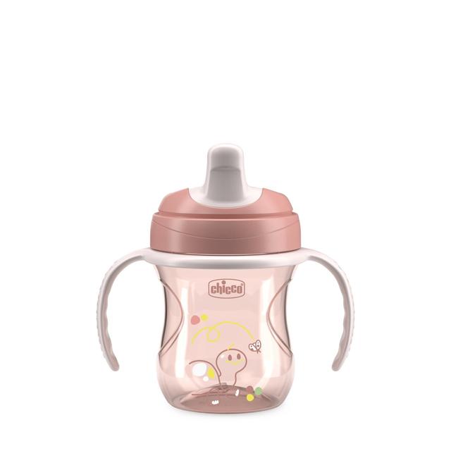 Tazza training Chicco antigoccia unisex per neonati 6 mesi+ con manici removibili e beccuccio resistente ai morsi, in colore rosa. | Chicco