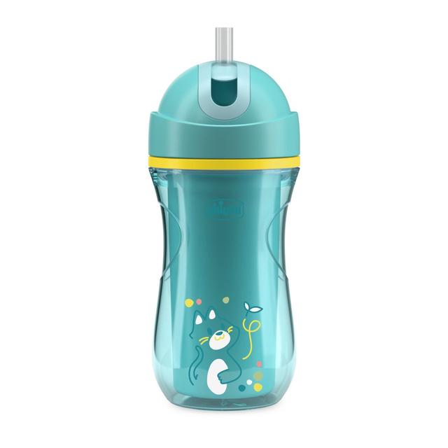 Tazza sport antigoccia Chicco azzurra per bimbi dai 14 mesi, con cannuccia in silicone e doppia parete isolante. | Chicco