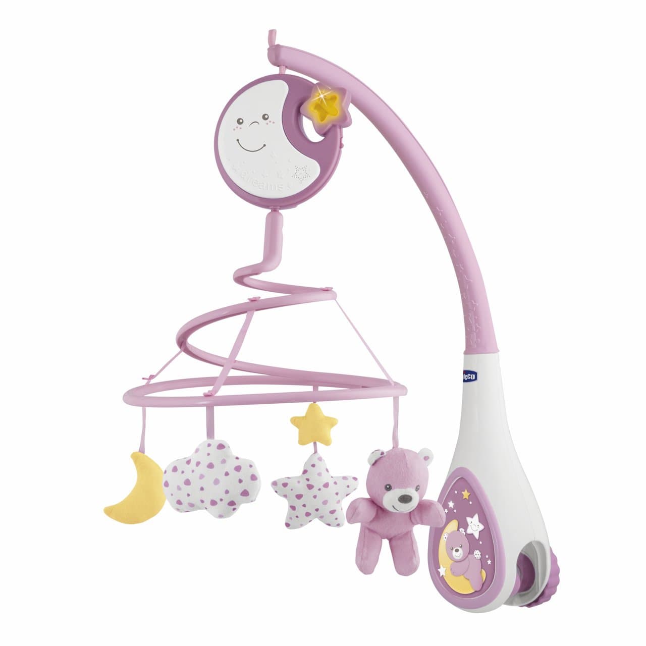 Giostrina musicale Chicco Next2Dreams rosa, accessorio unisex per la nanna, con luce notturna e melodie rilassanti, ideale per lettini Chicco Next2Me e letti in legno. | Chicco