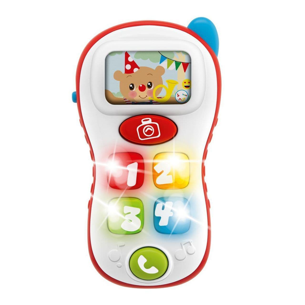 Telefono giocattolo bilingue Chicco Abc Selfie Phone con pulsante speciale che mostra foto di Teddy, ideale per imparare numeri e parole in Italiano e Inglese. | Chicco