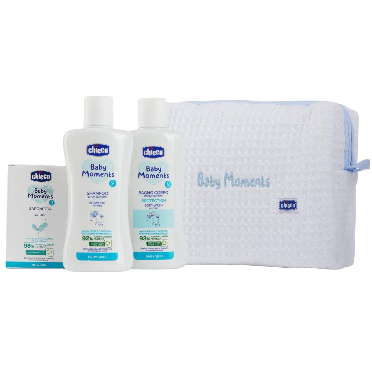Set regalo Chicco Beauty Baby Moments rosa con zip, contenente bagnoschiuma, shampoo e saponetta per neonati. | Chicco