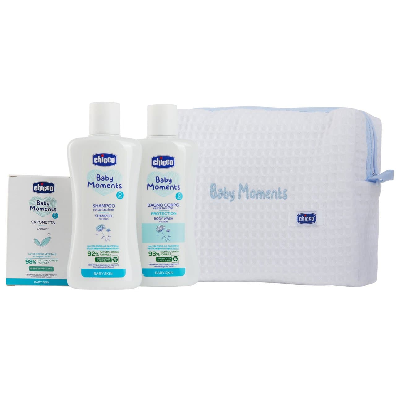 Set regalo Chicco Beauty Baby Moments rosa con zip, contenente bagnoschiuma, shampoo e saponetta per neonati. | Chicco