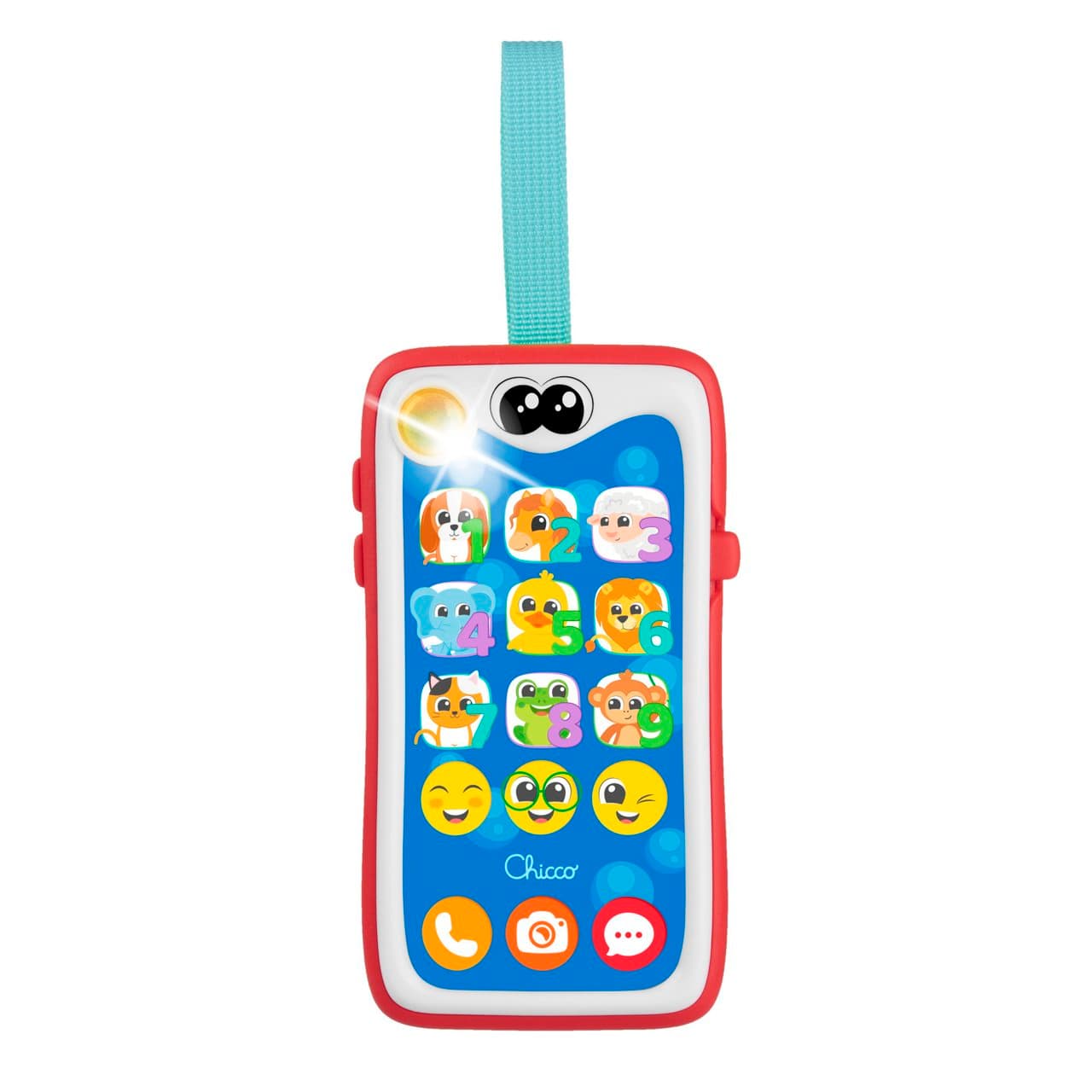 Smiley Smartphone Chicco, giocattolo educativo interattivo unisex con 15 pulsanti, luci, suoni e versi di animali, in variante colore blu. | Chicco