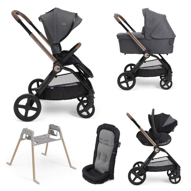 Passeggino Trio Mysa Flexi Chicco nero con seggiolino First-Seat Recline e supporto Lullaglide, ideale per bambini dalla nascita fino a 22 kg. | Chicco