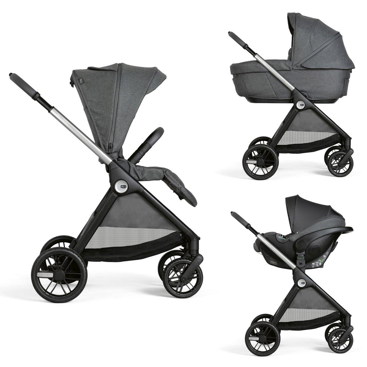 Trio Bellagio Gran Comfort Con Kory Plus Chicco grigio, sistema modulare passeggino, culla e seggiolino auto omologato dalla nascita fino a 22 kg. | Chicco