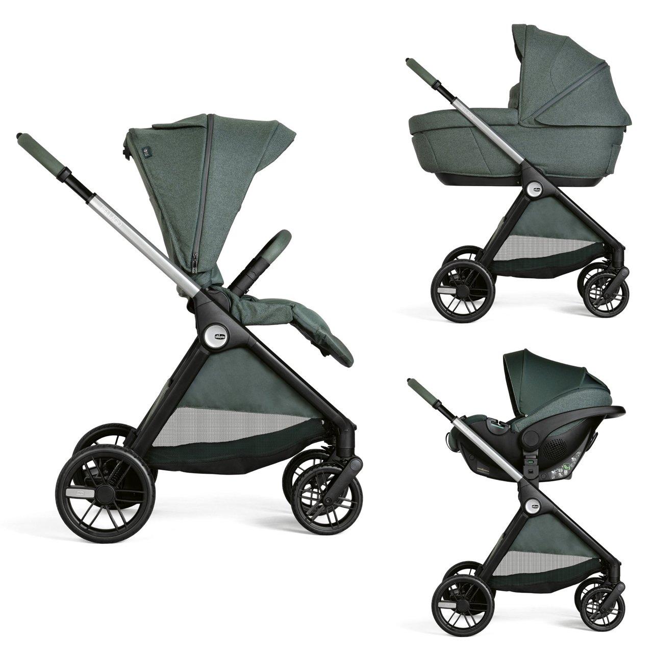 Trio Bellagio Gran Comfort Con Kory Plus Chicco grigio, sistema modulare passeggino, culla e seggiolino auto omologato dalla nascita fino a 22 kg. | Chicco
