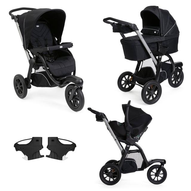 Passeggino trio Chicco Activ3 nero, sistema modulare versatile con navicella e seggiolino auto Kory Essential, ideale per genitori attivi. | Chicco