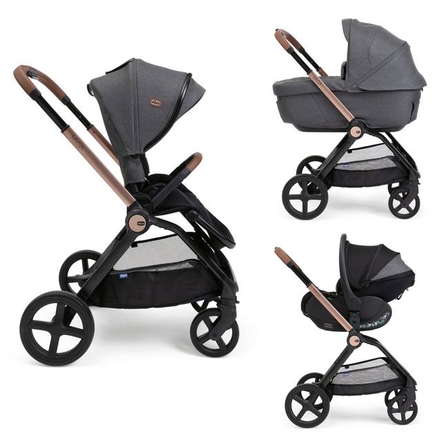 Passeggino Trio Mysa Gran Comfort Chicco nero con seggiolino First-Seat Recline, ideale per tutte le stagioni e omologato dalla nascita. | Chicco