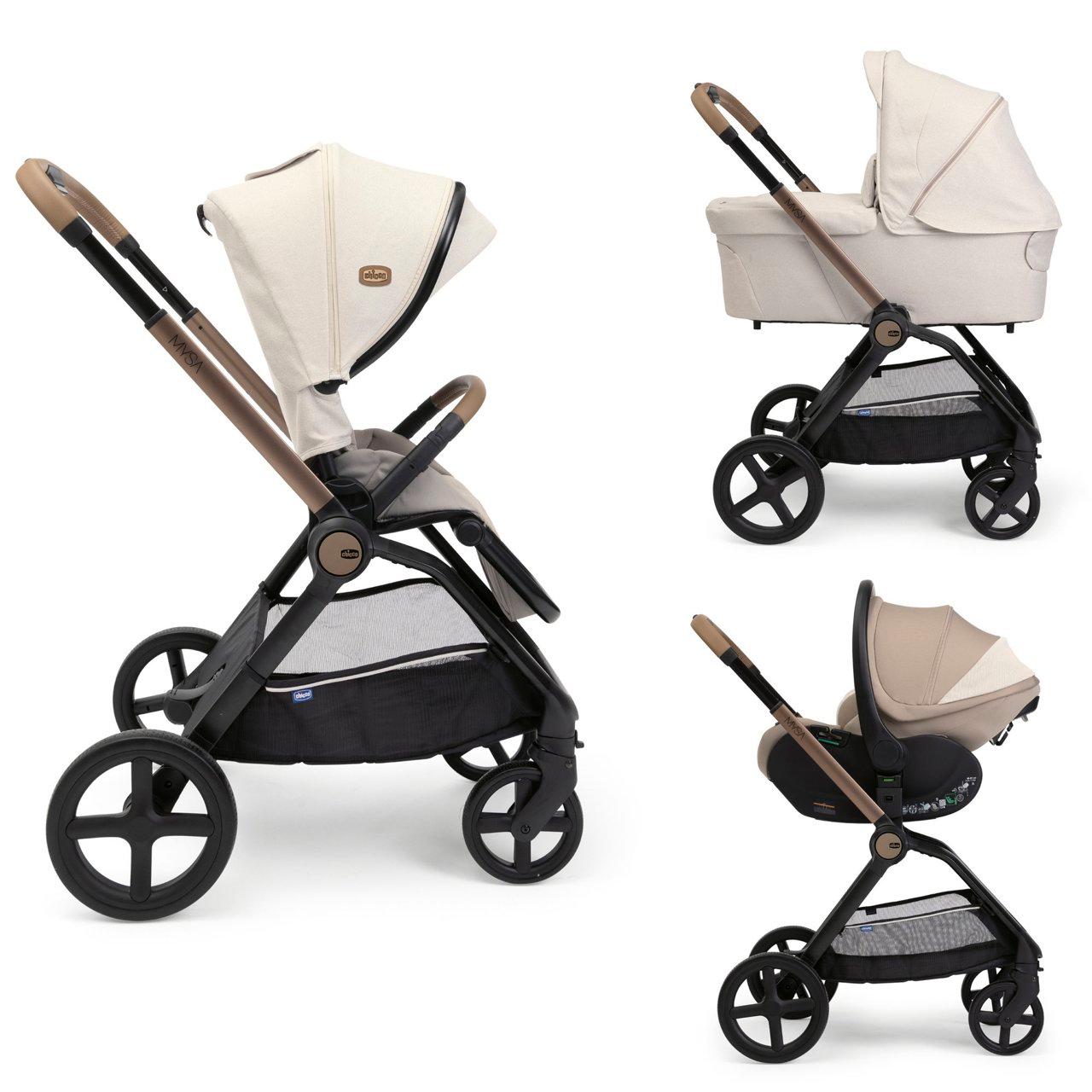 Passeggino Trio Mysa Flexi Chicco nero con seggiolino auto First-Seat Recline, ideale per neonati e bambini fino a 22 kg. | Chicco