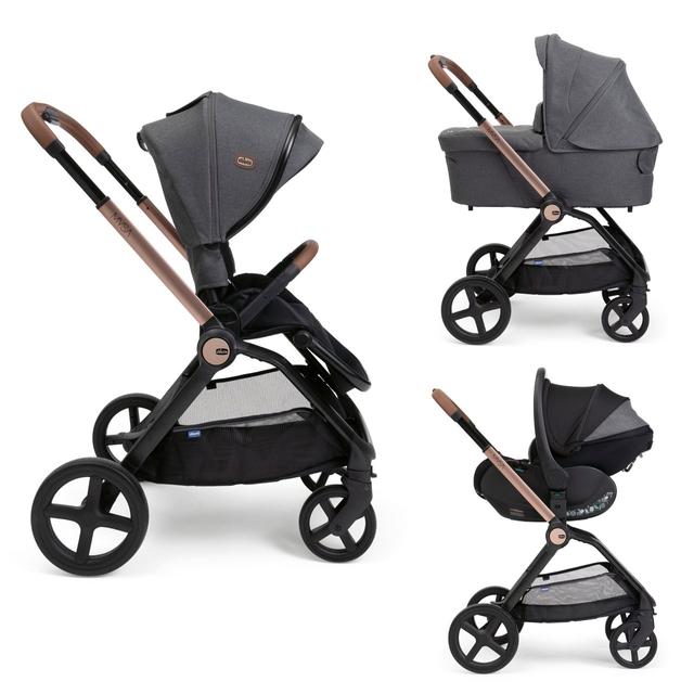 Passeggino Trio Mysa Flexi Chicco nero con seggiolino auto First-Seat Recline, ideale per neonati e bambini fino a 22 kg. | Chicco