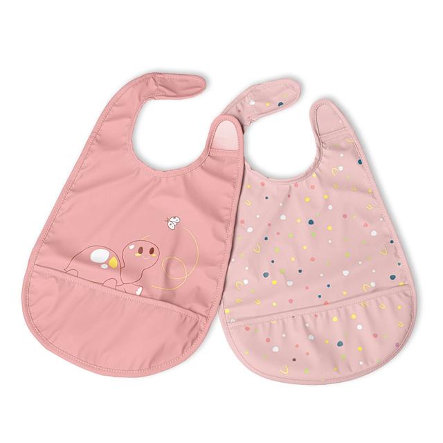 Bavaglini impermeabili Chicco azzurri unisex, set da 2 pezzi con tasca raccogli-briciole e chiusura regolabile, ideali per lo svezzamento. | Chicco