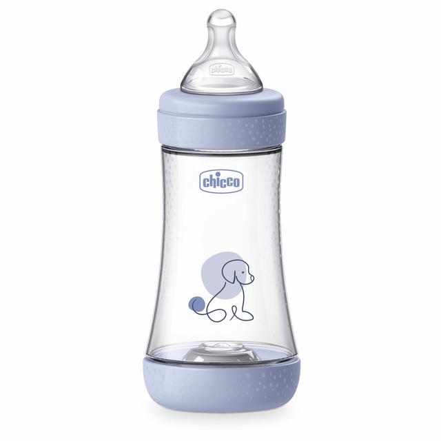 Biberon Chicco Perfect 5 da 240 ml in colore rosa, con tettarella fisiologica in silicone Soft Sense e membrana Equilibrium per un'alimentazione biofunzionale. | Chicco