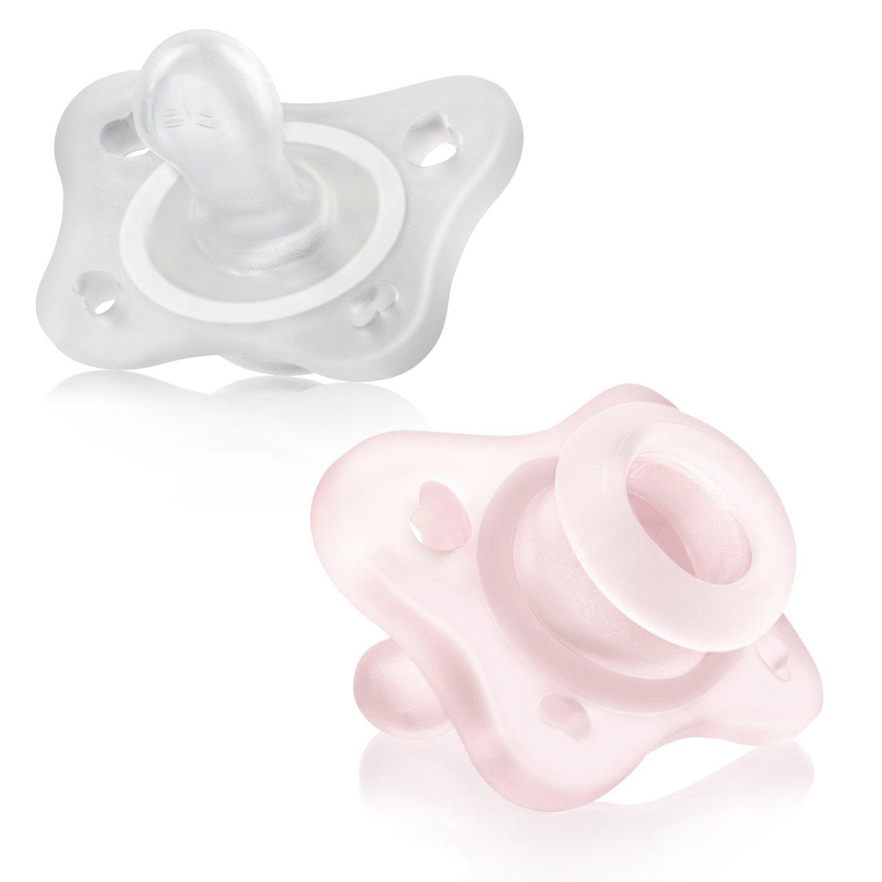 Ciuccio Chicco PhysioForma Minisoft 0-2m in silicone 100% rosa, morbido e flessibile, ideale per neonati. | Chicco