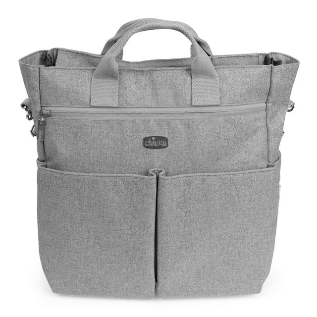 Borsa passeggino Chicco grigio unisex in tessuto di alta qualità con dettagli in metallo argentato e 11 tasche interne, ideale per ogni stagione. | Chicco