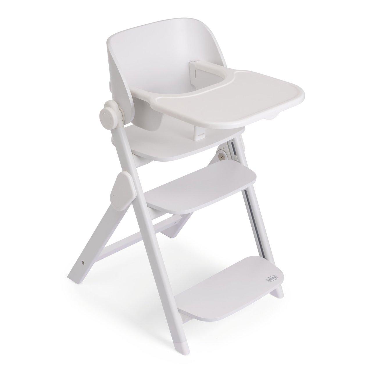 Seggiolone evolutivo Chicco Meraviglia in legno di faggio certificato FSC, bianco, con seduta regolabile e struttura pieghevole. | Chicco