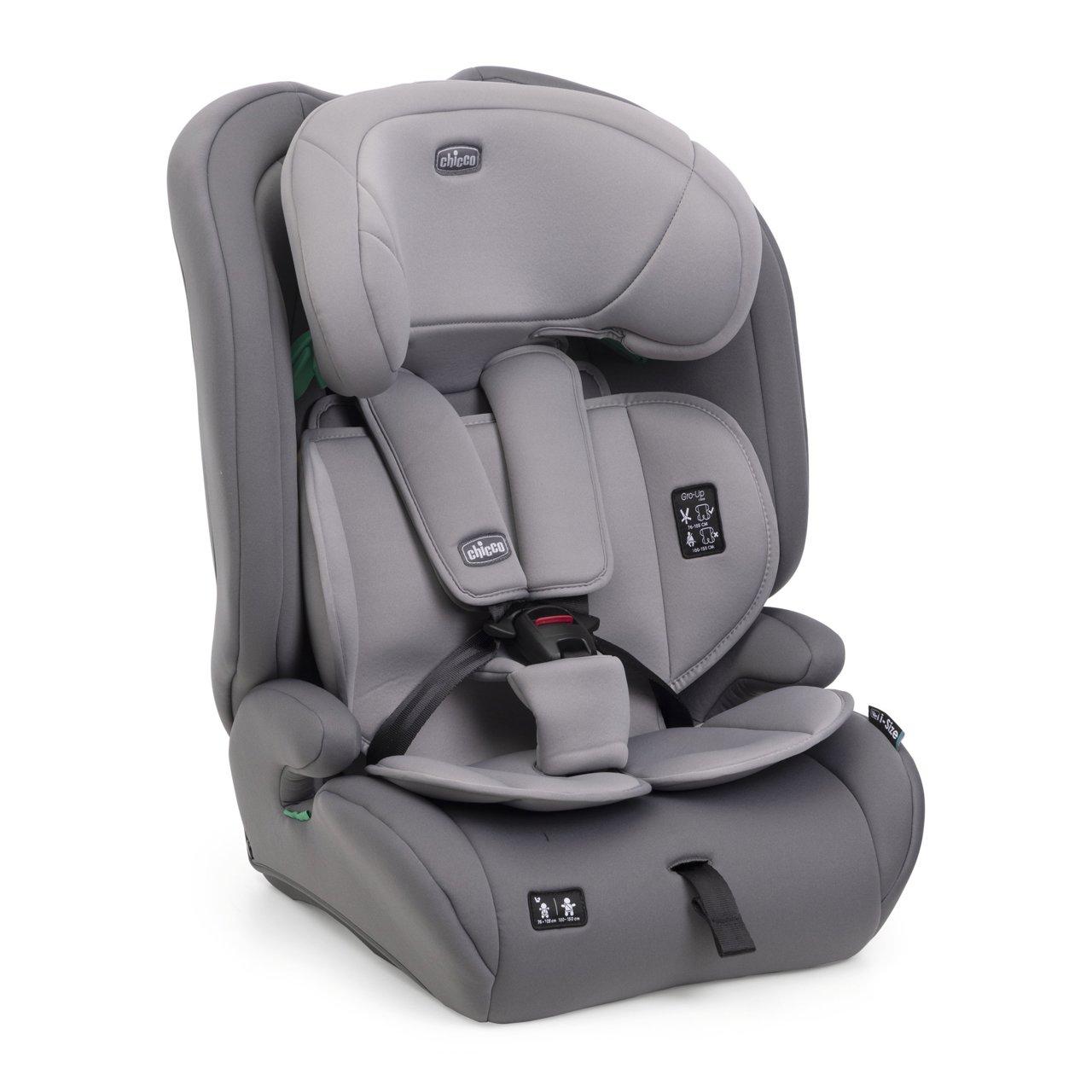 Seggiolino auto Chicco Gro-up I-size nero, conforme ECE R129/04, per bambini da 76 a 150 cm, leggero e installabile con cintura. | Chicco