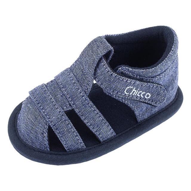 Sandalo bambino Chicco Owes blu in tessuto con punta chiusa e chiusura a strappo, ideale per primavera ed estate. | Chicco