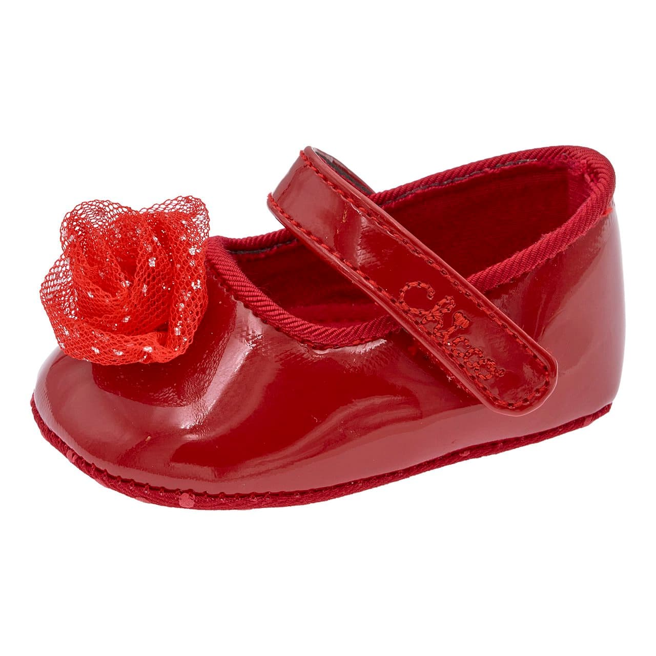 Ballerina bambina Nalba Chicco in vernice bianca con fiore in tulle glitterato, chiusura a strappo regolabile, ideale per occasioni speciali. | Chicco