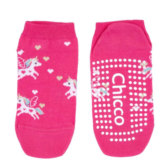 Calze antiscivolo unisex Chicco fuxia in cotone con disegno jacquard e gommatura bianca sulla suola per presa sicura. | Chicco