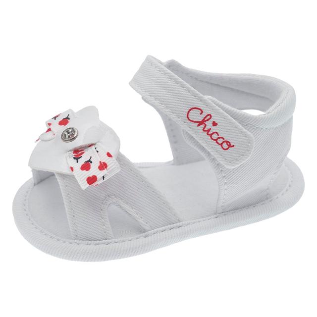 Sandalo bambina Ottilia Chicco bianco con fiocco, cuore e strass, punta aperta e chiusura a strappo regolabile, ideale per primavera/estate. | Chicco