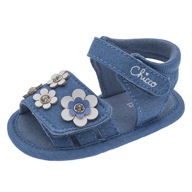Sandalo bambina Obea beige Chicco a punta aperta con fiori e strass, chiusura doppio strappo regolabile, taglie 15-19. | Chicco