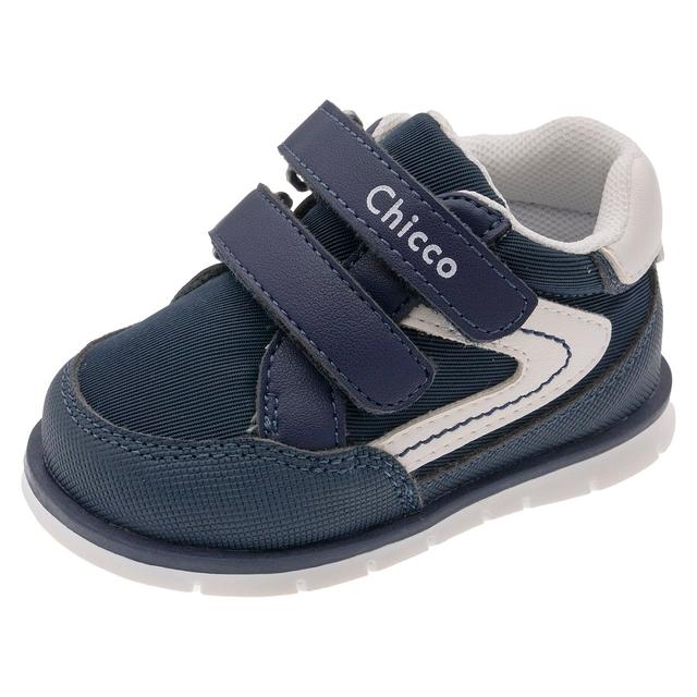Sneakers primi passi unisex Chicco bianche con inserti blu e rosso, chiusura a doppio strappo e suola flessibile per bambini. | Chicco