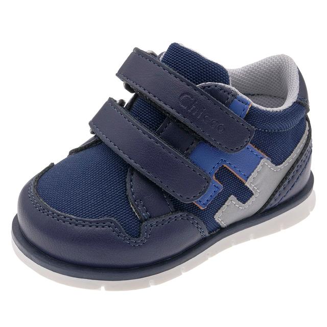 Sneakers primi passi unisex Chicco beige con inserti in tessuto e dettagli blu, chiusura a doppio strappo e suola flessibile. | Chicco