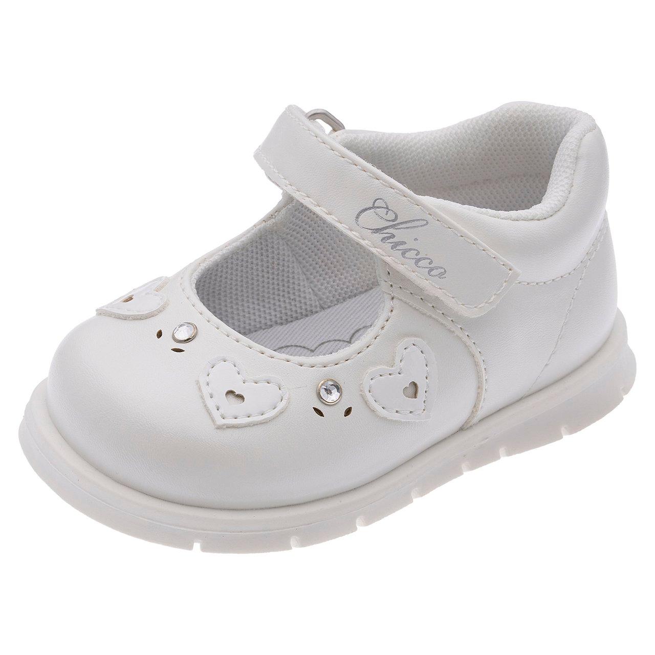 Ballerina Chicco bianca per bambina con cuori e strass, chiusura a strappo Flex-zone e sottopiede Impronta Chicco. | Chicco