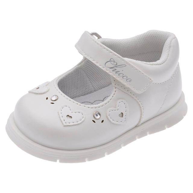 Ballerina Chicco bianca per bambina con cuori e strass, chiusura a strappo Flex-zone e sottopiede Impronta Chicco. | Chicco