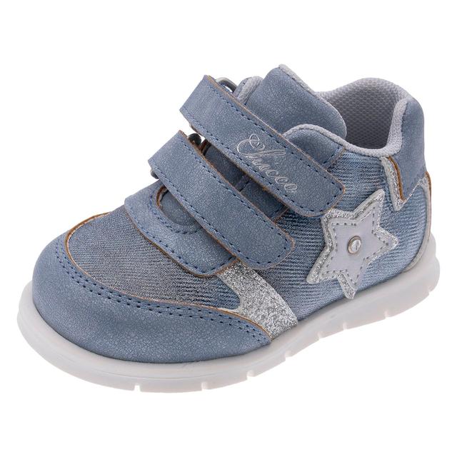 Sneakers primi passi Chicco per bambina con inserto glitterato a forma di falena e dettagli strass, suola flessibile Flex-zone, colore bianco. | Chicco