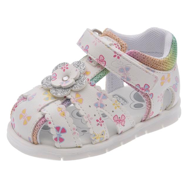 Sandalo primi passi per bambina Fenis Chicco bianco con stampa floreale e fiore glitterato, suola flessibile e sottopiede anatomico. | Chicco