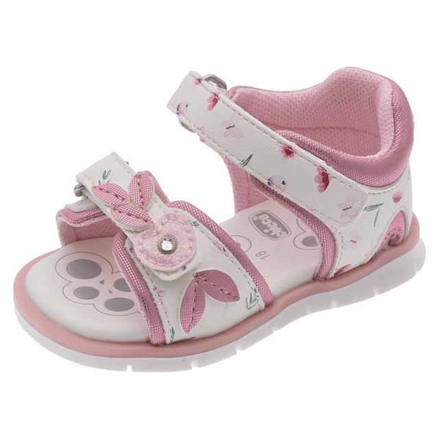 Sandalo primi passi Fogil Chicco bianco con tomaia floreale, fiori e strass, chiusura a doppio strappo e suola Flex-zone. | Chicco
