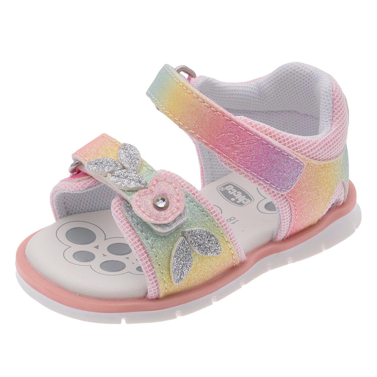 Sandalo primi passi Fogil Chicco bianco con tomaia floreale, fiori e strass, chiusura a doppio strappo e suola Flex-zone. | Chicco