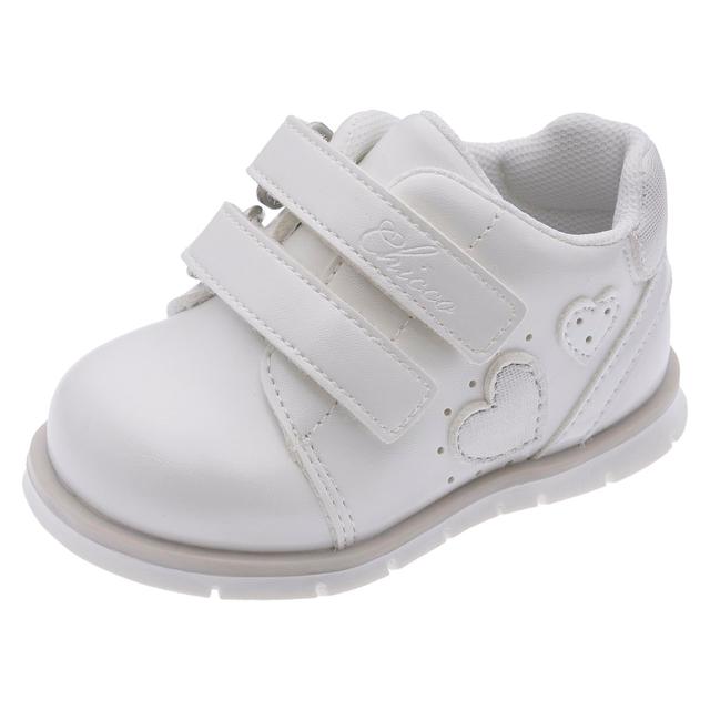 Sneakers bianche Chicco per bambina con motivo a cuori e chiusura a doppio strappo "Flex-zone", ideali per la primavera/estate. | Chicco