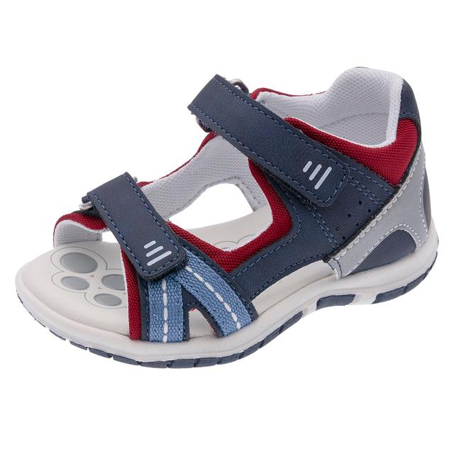 Sandalo bambino Felce Chicco blu con dettagli jeans e rosso, tallone chiuso, doppio strappo regolabile e suola Flex-zone per la primavera/estate. | Chicco