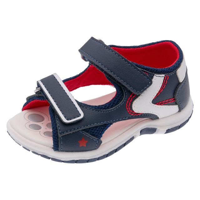 Sandalo bambino Chicco Facci blu jeans con dettagli arancioni e bianchi, tallone chiuso, doppio strappo e suola Flex-zone. | Chicco