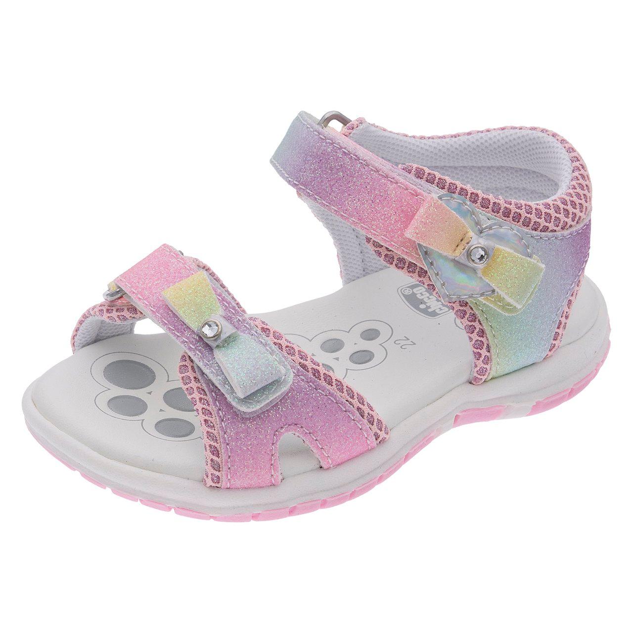 Sandalo da bambina Chicco modello Francia con design glitter multicolore e fiocchi, chiusura a doppio strappo e suola flessibile. | Chicco