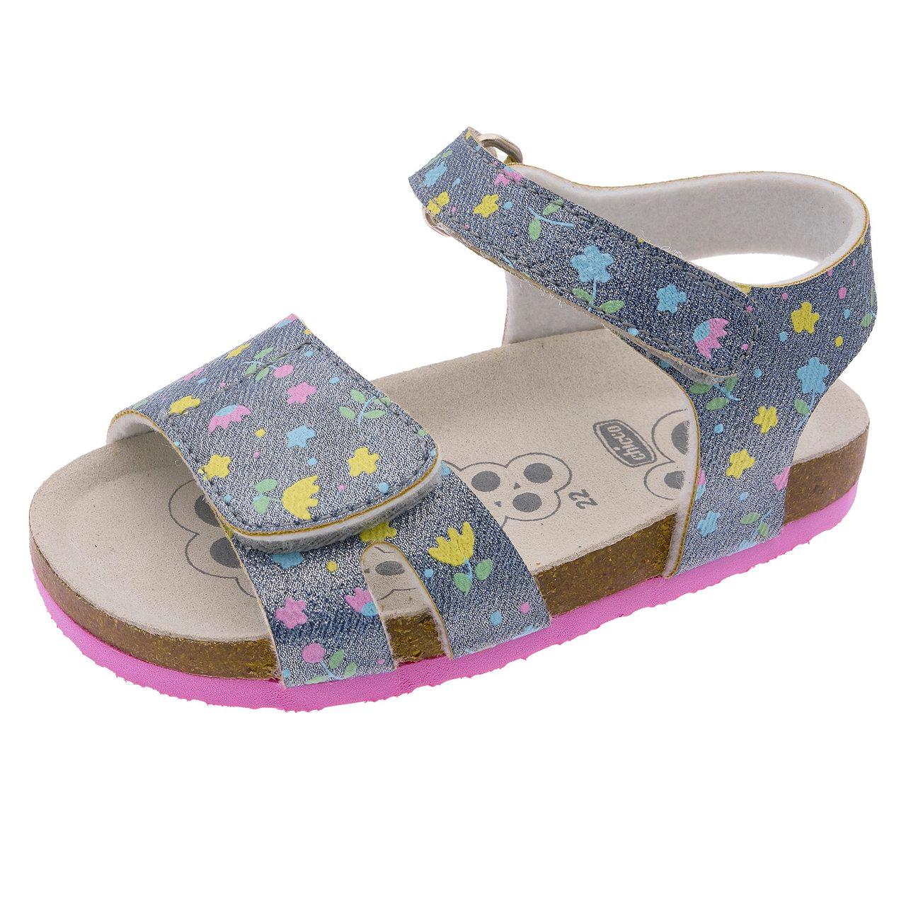 Sandalo da bambina Chicco Frully bianco con cuoricini fuxia, doppio strappo regolabile e sottopiede Impronta Chicco. | Chicco