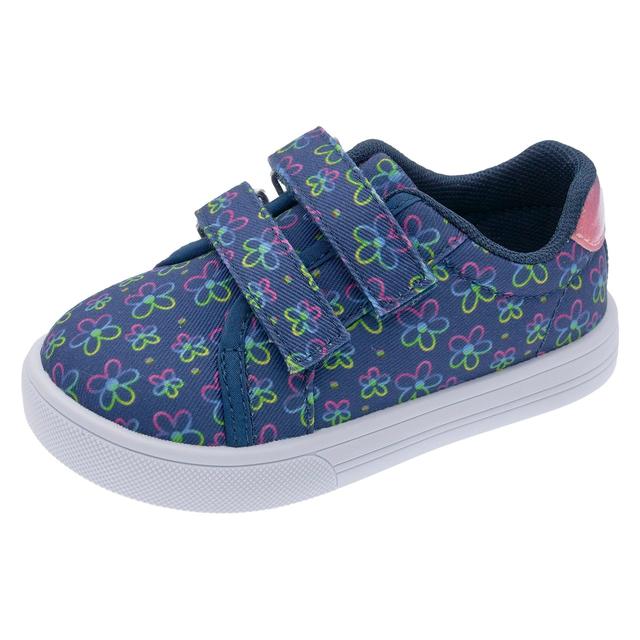 Sneakers bambina Chicco effetto denim blu con stampa floreale, chiusura a doppio strappo e suola flessibile. | Chicco