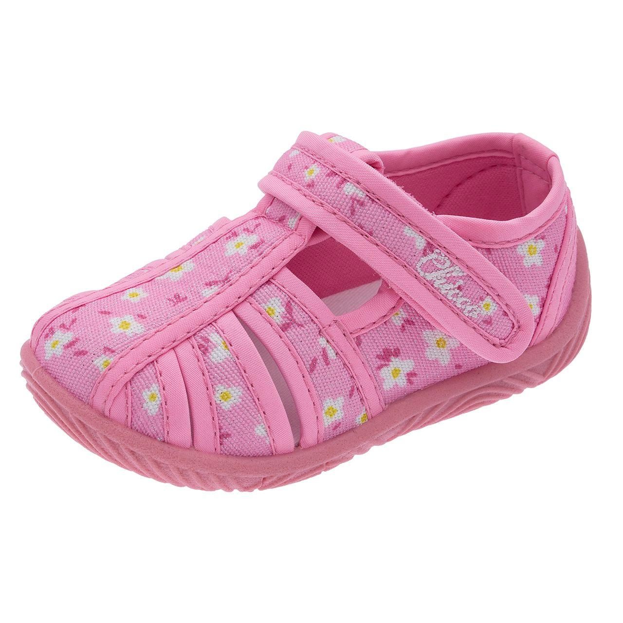 Pantofola da bambina Chicco rosa glitterata con stampa floreale, chiusura a strappo Flex-zone e suola flessibile per la primavera/estate. | Chicco