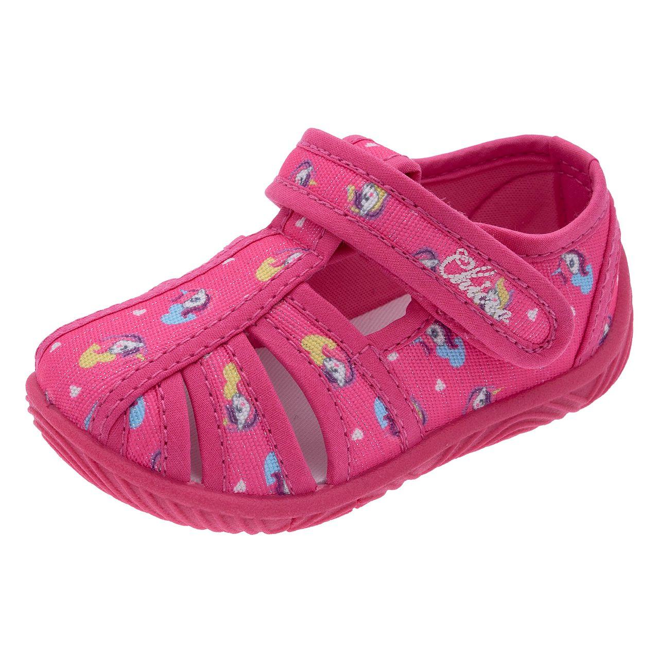 Pantofola da bambina Chicco rosa glitterata con stampa floreale, chiusura a strappo Flex-zone e suola flessibile per la primavera/estate. | Chicco