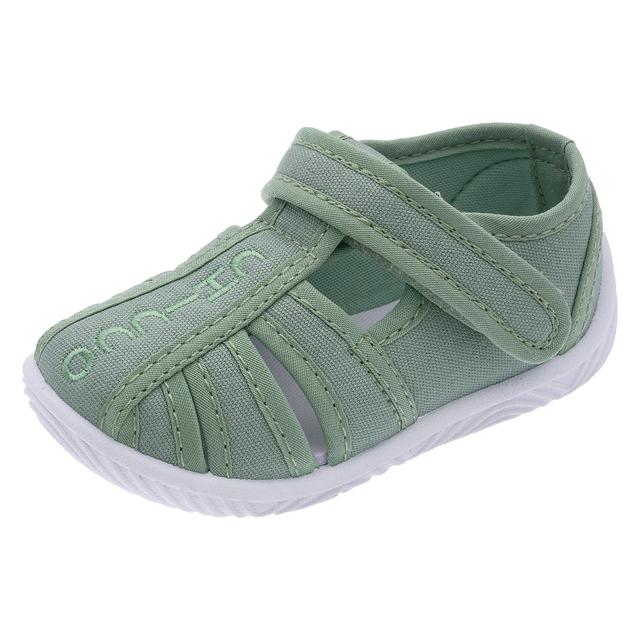 Pantofola da bambino Chicco verde in tessuto con ricamo "Chicco", chiusura a strappo e suola flessibile per primavera/estate. | Chicco