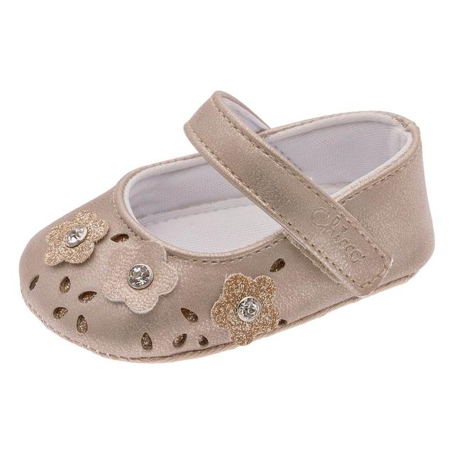 Ballerina gialla Chicco per bambina con dettagli floreali e strass, chiusura a strappo regolabile e forma arrotondata per il massimo comfort. | Chicco