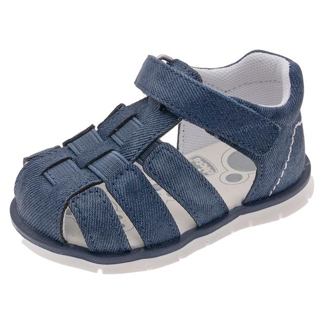 Sandalo bambino primi passi Chicco Flake blu effetto jeans, punta chiusa, chiusura a strappo e suola flessibile per l'estate. | Chicco
