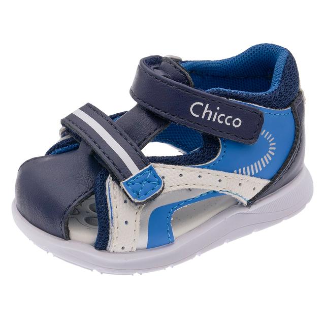 Sandalo primi passi unisex Chicco Giambo blu con punta chiusa, inserti in tessuto tecnico e suola ultraleggera regolabile con doppio strappo. | Chicco