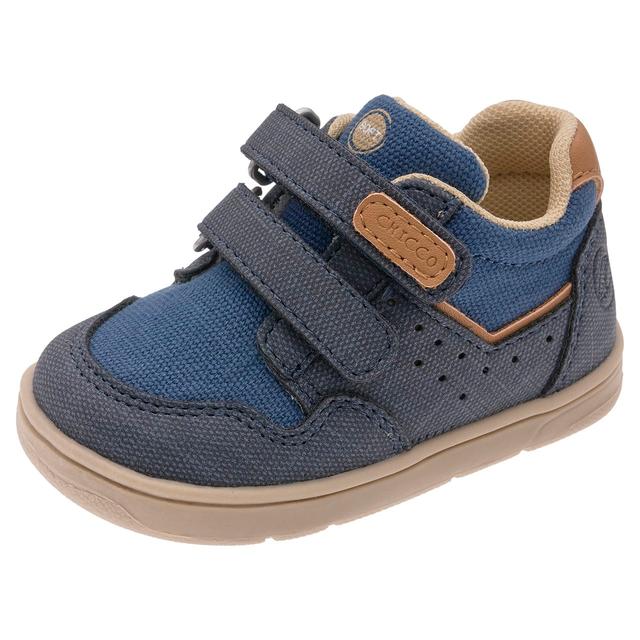 Sneakers primi passi blu unisex Giarko Chicco con inserti in tessuto e dettagli cuoio, suola flessibile riciclata per primavera/estate. | Chicco
