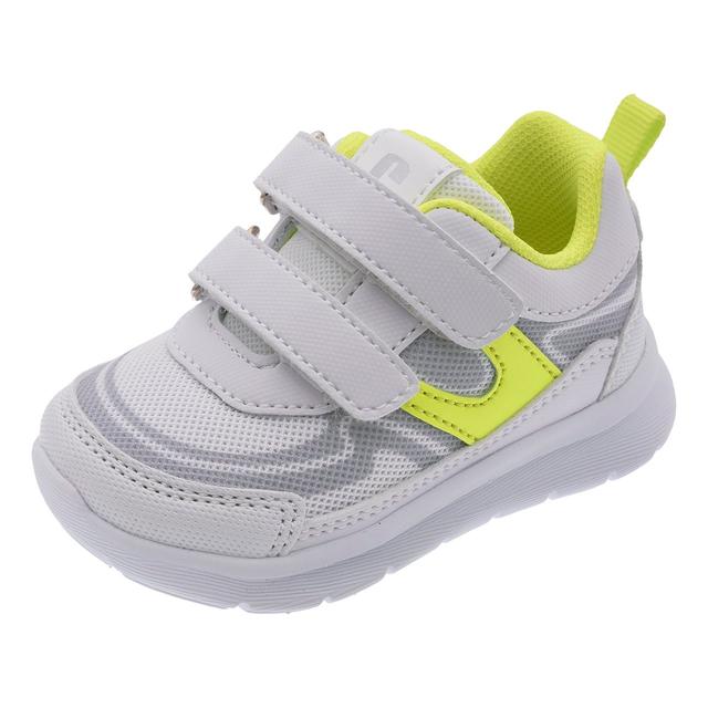 Sneakers primi passi bambino Chicco Getro bianche con dettagli giallo fluo, suola flessibile e doppio strappo. | Chicco