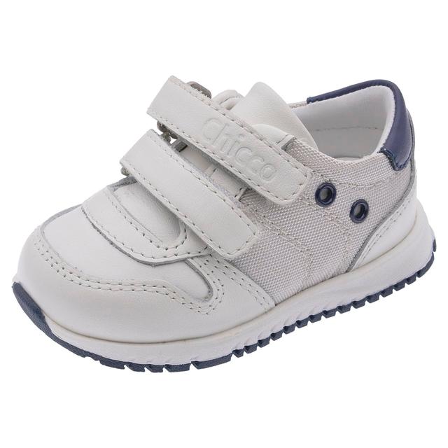 Sneakers primi passi unisex Chicco Gufet bianche in pelle con dettagli tecnici, chiusura a doppio strappo e suola Flex-zone per la massima mobilità. | Chicco