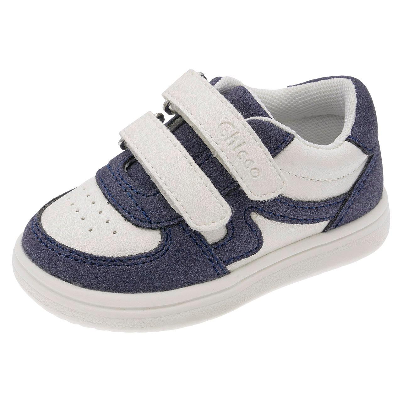 Sneakers primi passi Chicco Giki bianche con dettagli rosa e azzurri, chiusura doppio strappo e suola flessibile per bambina. | Chicco