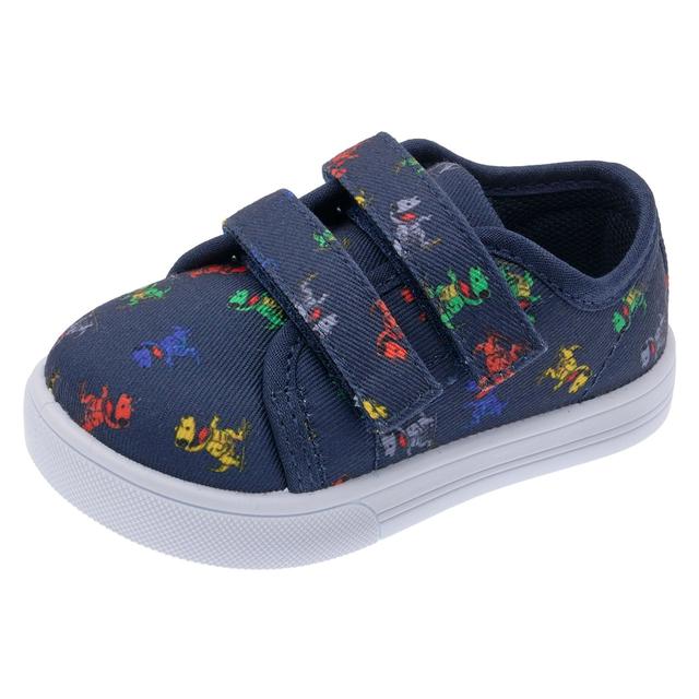 Sneakers primi passi unisex Chicco Goblin in tessuto stampato blu con doppio strappo e suola flessibile, ideali per la primavera/estate. | Chicco